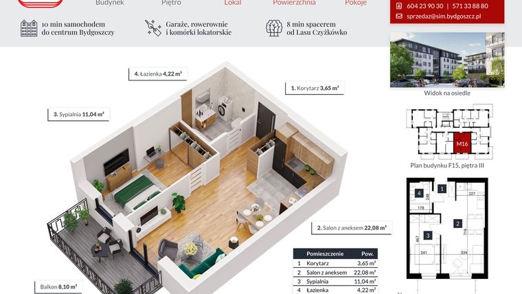 Rzut - Mieszkanie na sprzedaż 2 pokoje o powierzchni 40,99 m² - numer 16 w Tęczowy Zakątek F-15
