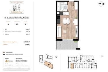 Rzut - Mieszkanie na sprzedaż 1 pokój o powierzchni 29,89 m² - numer B30 w Krzesławickie Tarasy