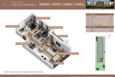 Rzut - Mieszkanie na sprzedaż 2 pokoje o powierzchni 62,3 m² - numer 11 w Apartamenty Częstochowska