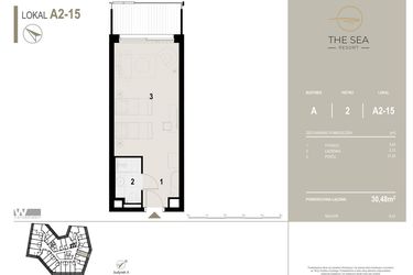 Rzut - Mieszkanie na sprzedaż 1 pokój o powierzchni 30,48 m² - numer A2-15 w The Sea Resort Międzyzdroje