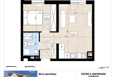 Rzut - Mieszkanie na sprzedaż 2 pokoje o powierzchni 40,16 m² - numer B3/2/25 w Montano bud. B3