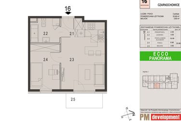 Rzut - Mieszkanie na sprzedaż 2 pokoje o powierzchni 33,68 m² - numer 16C w Ecco Panorama etap II budynki C, D