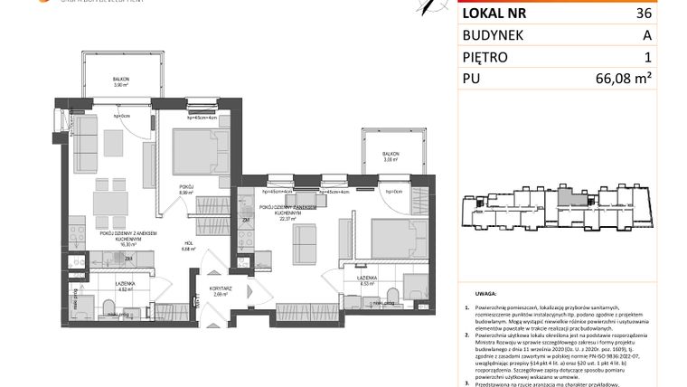 Rzut - Mieszkanie na sprzedaż 3 pokoje o powierzchni 66,26 m² - numer A.36 w Jaskółcza