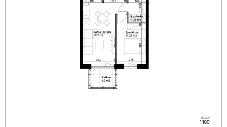 Rzut - Mieszkanie na sprzedaż 2 pokoje o powierzchni 39,4 m² - numer D.22 w Narcyzowe Wzgórza II