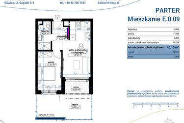 Rzut - Mieszkanie na sprzedaż 2 pokoje o powierzchni 40,15 m² - numer E.0.09 w Wzgórze Poetów 2