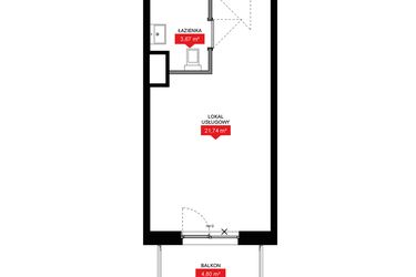 Rzut - Mieszkanie na sprzedaż 1 pokój o powierzchni 25,43 m² - numer A2 223LU w 29L - Apartamenty inwestycyjne