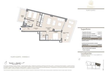Rzut - Mieszkanie na sprzedaż 2 pokoje o powierzchni 98 m² - numer 5A w Torre Biznaga