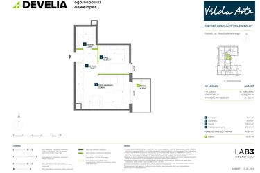 Rzut - Mieszkanie na sprzedaż 2 pokoje o powierzchni 41,67 m² - numer AA0407 w Vilda Arte