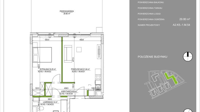Rzut - Mieszkanie na sprzedaż 2 pokoje o powierzchni 50,86 m² - numer A2.54 w Osiedle Naturalnie