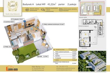 Rzut - Mieszkanie na sprzedaż 2 pokoje o powierzchni 41,22 m² - numer A.9 w Aleja Bohaterów