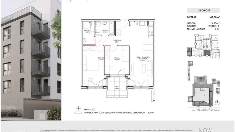 Rzut - Mieszkanie na sprzedaż 3 pokoje o powierzchni 66,68 m² - numer 3.27 w Poniatowski Park I