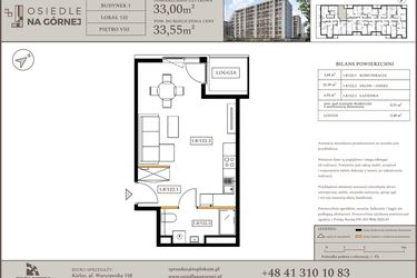 Rzut - Mieszkanie na sprzedaż 1 pokój o powierzchni 33 m² - numer M122 w Osiedle Na Górnej etap V
