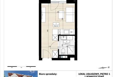 Rzut - Mieszkanie na sprzedaż 1 pokój o powierzchni 19,74 m² - numer B4/1/15 w Montano bud. B4 - apartamenty inwestycyjne