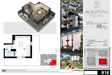 Rzut - Mieszkanie na sprzedaż 1 pokój o powierzchni 30,73 m² - numer B18 w Rodzinna Malta