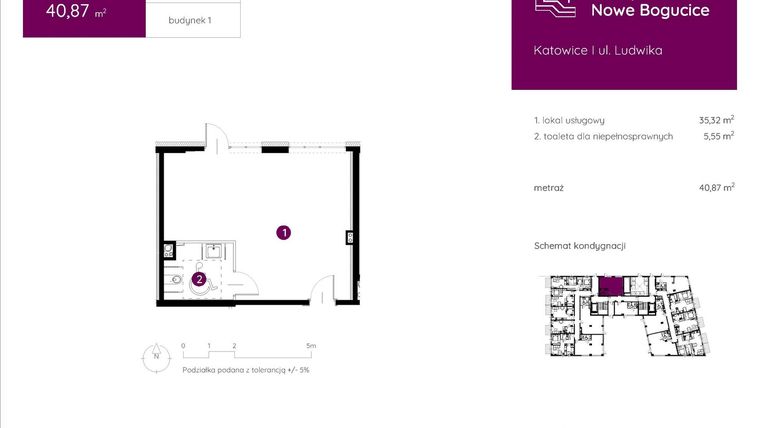 Rzut - Lokal użytkowy na sprzedaż 1 pokój o powierzchni 40,94 m² - numer 1.A.0.LU.03 w Murapol Nowe Bogucice