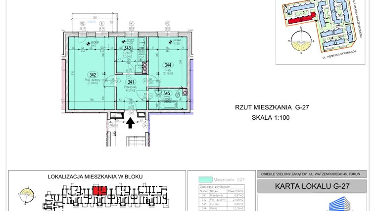 Rzut - Mieszkanie na sprzedaż 2 pokoje o powierzchni 51,37 m² - numer G-27 w Zielony Zakątek - bud. G