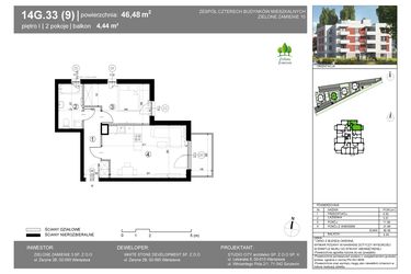 Rzut - Mieszkanie na sprzedaż 2 pokoje o powierzchni 46,49 m² - numer 14G.33 w Zielone Zamienie X