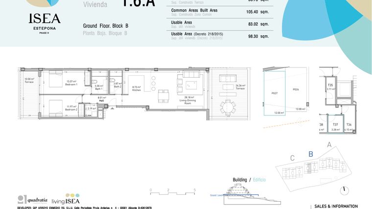 Rzut - Mieszkanie na sprzedaż 2 pokoje o powierzchni 83,02 m² - numer 1.6A w Isea - Estepona