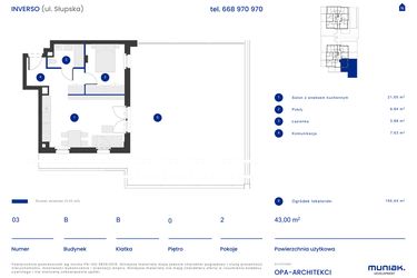 Rzut - Mieszkanie na sprzedaż 2 pokoje o powierzchni 43 m² - numer B.03 w Osiedle Inverso