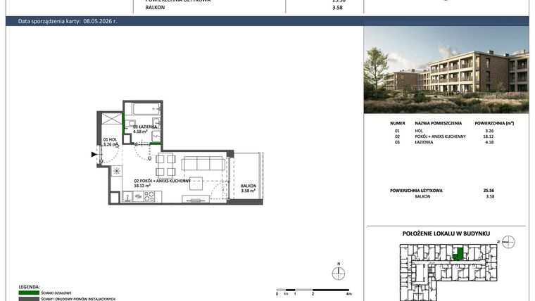 Rzut - Mieszkanie na sprzedaż 1 pokój o powierzchni 25,56 m² - numer C-23 w Hillence etap 3