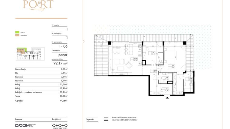 Rzut - Mieszkanie na sprzedaż 3 pokoje o powierzchni 92,17 m² - numer I_6 w Warmiński Port etap V