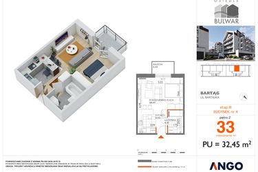 Rzut - Mieszkanie na sprzedaż 1 pokój o powierzchni 32,45 m² - numer 33 w Osiedle Bulwar bud. 4