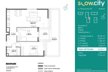 Rzut - Mieszkanie na sprzedaż 3 pokoje o powierzchni 68,08 m² - numer C1-6 w Slow City