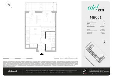 Rzut - Mieszkanie na sprzedaż 1 pokój o powierzchni 29,27 m² - numer MB061 w Ale!Ken etap 2