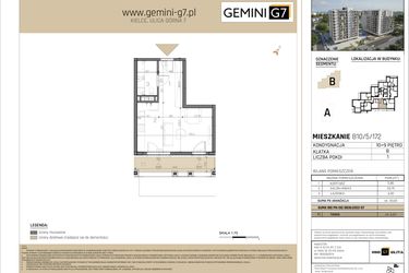 Rzut - Mieszkanie na sprzedaż 1 pokój o powierzchni 30,65 m² - numer B10/5/172 w GEMINI G-7