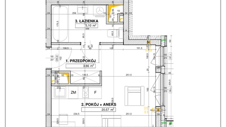 Rzut - Mieszkanie na sprzedaż 1 pokój o powierzchni 29,33 m² - numer B52 w Nowe Centrum Południowe etap IV