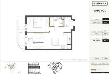 Rzut - Mieszkanie na sprzedaż 2 pokoje o powierzchni 48,07 m² - numer M33 w SENGERA 1