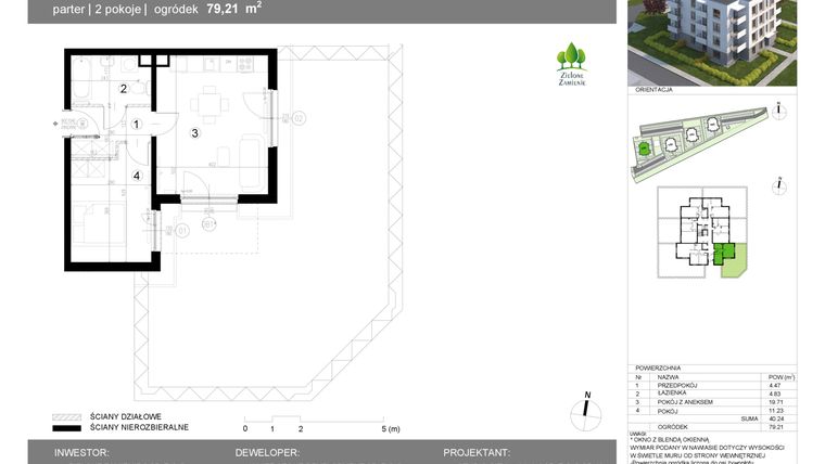 Rzut - Mieszkanie na sprzedaż 2 pokoje o powierzchni 40,24 m² - numer 13G.1 w Zielone Zamienie X