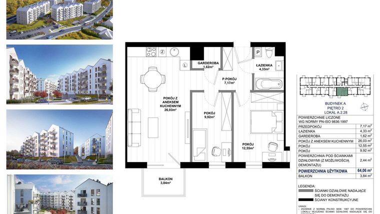Rzut - Mieszkanie na sprzedaż 3 pokoje o powierzchni 64,06 m² - numer A.2.28 w Skandinavia