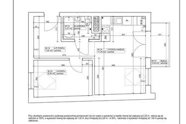 Rzut - Mieszkanie na sprzedaż 2 pokoje o powierzchni 37,22 m² - numer 14 w Bydgoska 19