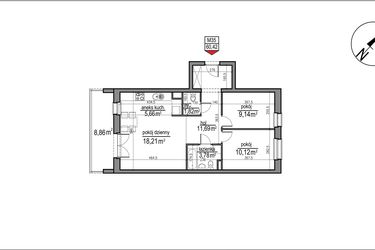 Rzut - Mieszkanie na sprzedaż 3 pokoje o powierzchni 60,42 m² - numer 4 m. 35 w Osiedle Rytm etap 3