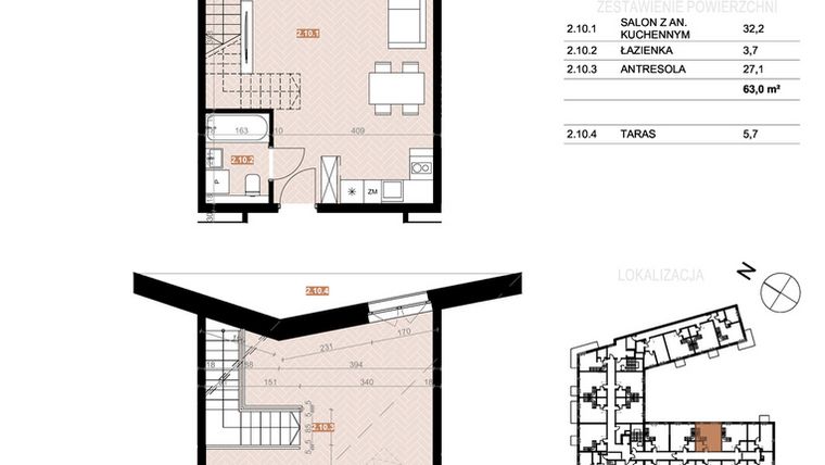 Rzut - Mieszkanie na sprzedaż 2 pokoje o powierzchni 63 m² - numer 210 w Szczecińska 20