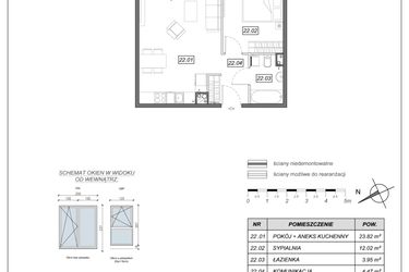 Rzut - Mieszkanie na sprzedaż 2 pokoje o powierzchni 44,26 m² - numer 9.A.22 w Nowe Południe bud. 9