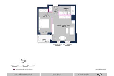 Rzut - Mieszkanie na sprzedaż 2 pokoje o powierzchni 37,17 m² - numer 98 w Moja Północna Etap III
