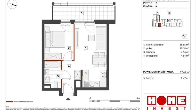 Rzut - Mieszkanie na sprzedaż 2 pokoje o powierzchni 37,41 m² - numer B1-A051 w Warszawski Świt etap VIII