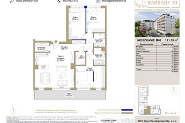 Rzut - Mieszkanie na sprzedaż 4 pokoje o powierzchni 121,59 m² - numer 62 w Barbary 19