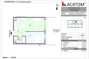Rzut - Mieszkanie na sprzedaż 2 pokoje o powierzchni 41,68 m² - numer A2.7 w Wawer Go 2.0