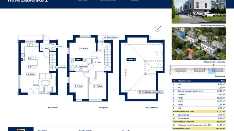 Rzut - Dom na sprzedaż 4 pokoje o powierzchni 93,99 m² - numer 9 w Nova Zabielska 2