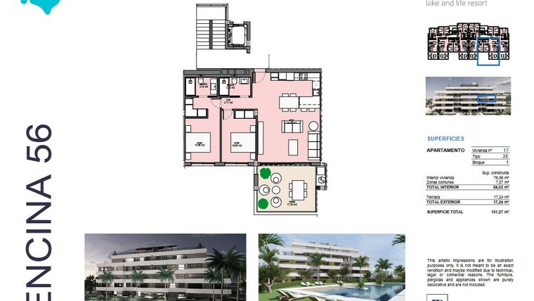 Rzut - Mieszkanie na sprzedaż 2 pokoje o powierzchni 76 m² - numer 17 w Santa Rosalía - Murcia