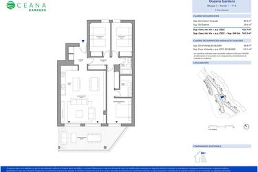 Rzut - Mieszkanie na sprzedaż 3 pokoje o powierzchni 89 m² - numer B3P1-1A w Oceana Gardens II