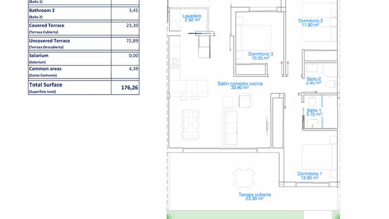 Rzut - Mieszkanie na sprzedaż 3 pokoje o powierzchni 176,26 m² - numer 0-2.7 w Mieszkania w Pilar de la Horadada - 73811377