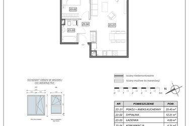 Rzut - Mieszkanie na sprzedaż 2 pokoje o powierzchni 45,92 m² - numer 9.A.23 w Nowe Południe bud. 9