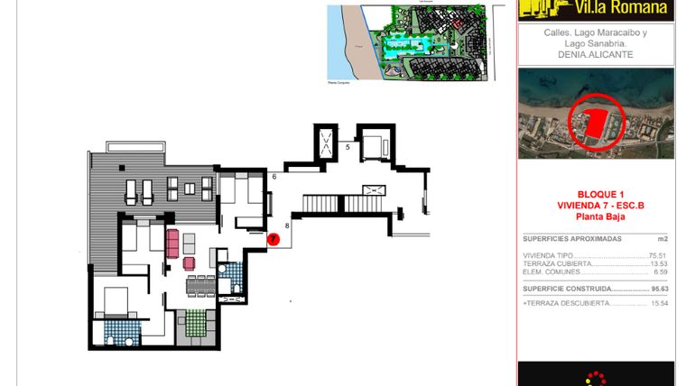 Rzut - Mieszkanie na sprzedaż 3 pokoje o powierzchni 95,63 m² - numer B-B-7 w Residencial L 'Estanyo Vil.la Romana