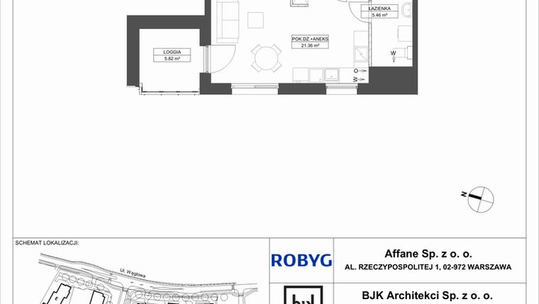 Rzut - Mieszkanie na sprzedaż 1 pokój o powierzchni 29,89 m² - numer A.9M08 w WENDY