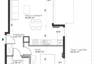 Rzut - Mieszkanie na sprzedaż 2 pokoje o powierzchni 44,48 m² - numer B-6 w Destino