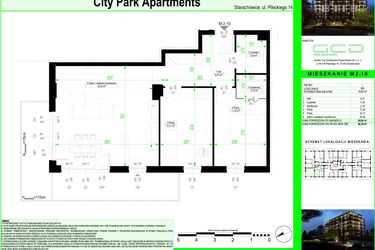 Rzut - Mieszkanie na sprzedaż 3 pokoje o powierzchni 68,54 m² - numer 2.10. w City Park Apartments